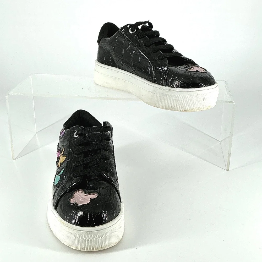 Kurt Geiger Size 12 Mini Laney Butterfly Black Croc Platform Sneakers Kids Girls